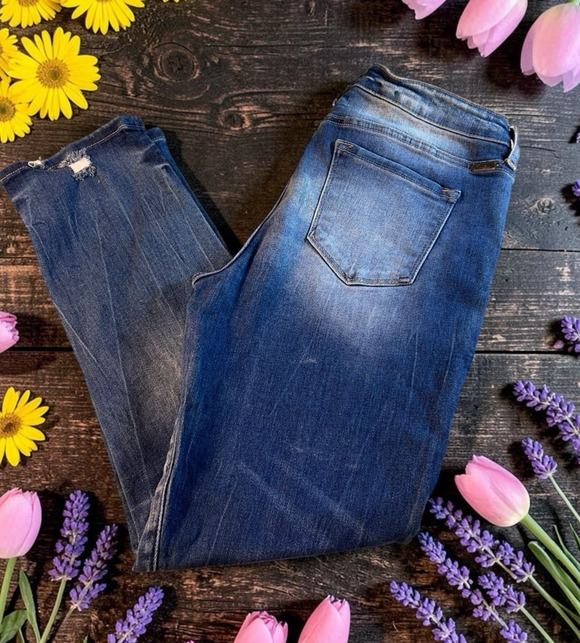 KanCan Denim - KanCan Signature Mid-Rise Ankle Jeans Sz 31 Blue Wash Stretch Button Fly